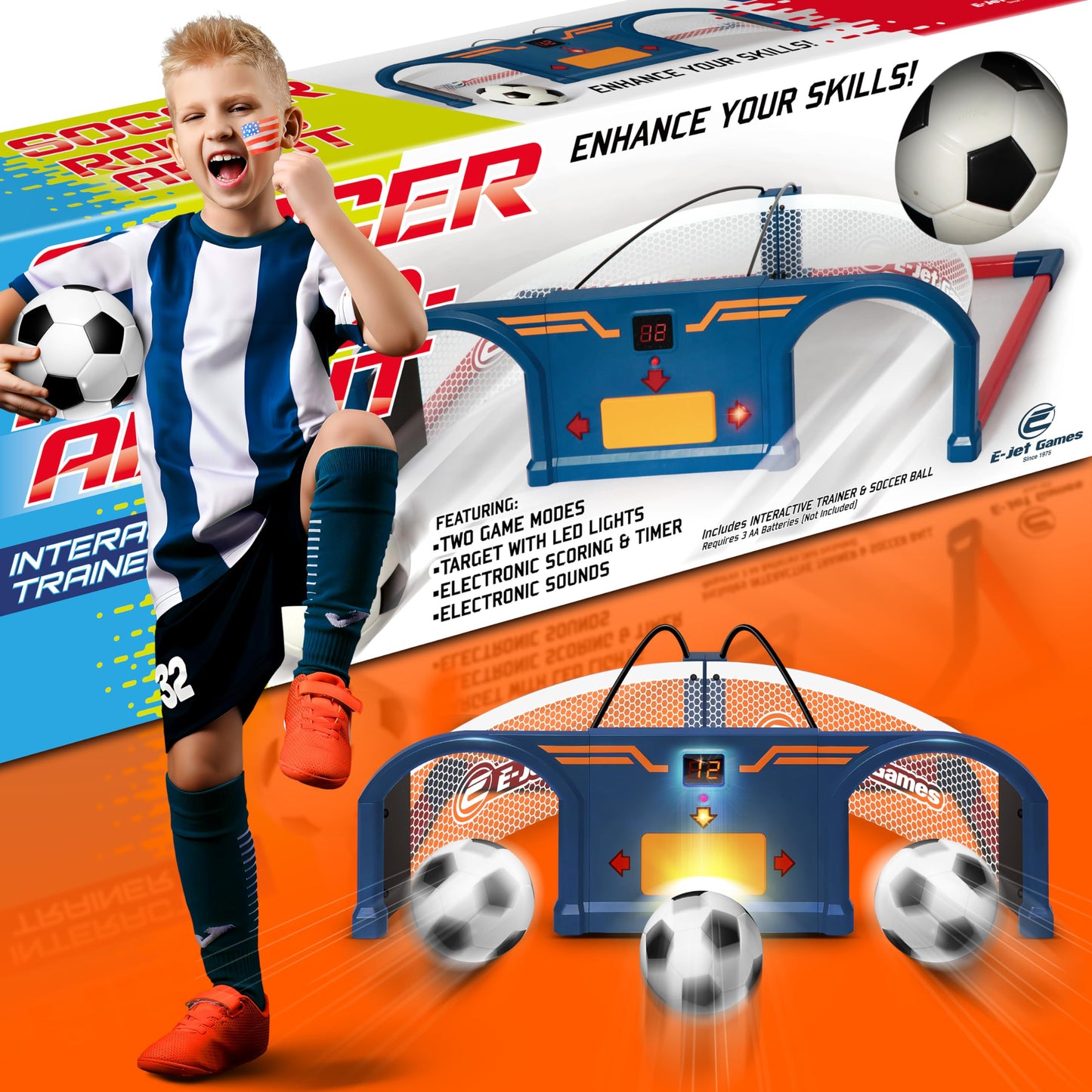 E E-JET GAMES Soccer Trainer Kids Soccer Exercises Training Set | Improve Agility First Touch Ball Control & Foot-Eye Coordination Hand-Eye-New