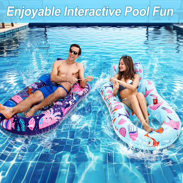 PuppyuWill 2 Pack Pool Floats mature-themed Inflatable Pool Lounger Float Heavy Duty with Cup Holder Backrest & Footrest Pool Lounge Float Extra Large Pool Rafts for mature-themeds Beach Lake Party