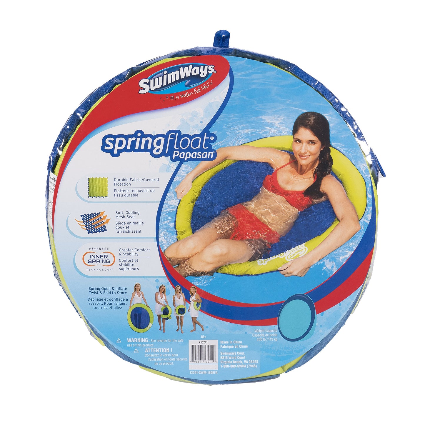 Swimways Spring Float Papasan - Mesh Float For Pool Or Lake - Light Blue/Lime