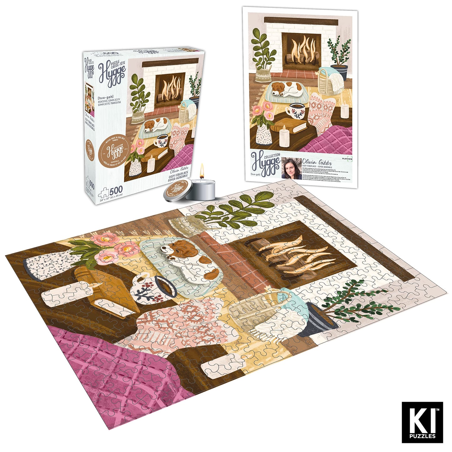 500 Piece Puzzle For Adults Hygge Collection Cozy Fireplace By Olivia Gibbs Blueboard Puzzle Jigsaw + Bonus Candle Ki Puzzles From Playview