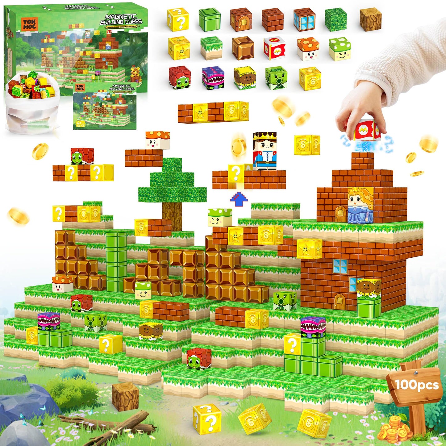 Iilldd Magnetic Blocks Toys, 100Pcs Magnetic Building Toys Based On The Game Super Plumber, Stem Magnets Sensory Toys For Kids,