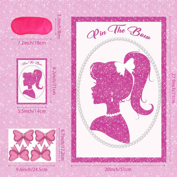 Pink Birthday Party Decorations Girls Princess Party Games Pin The Bow Tie On The Princess With 40 Pcs Bow Tie Stickers, Large Princess Poster For Girls Women Pink Birthday Carnival Party Supplies
