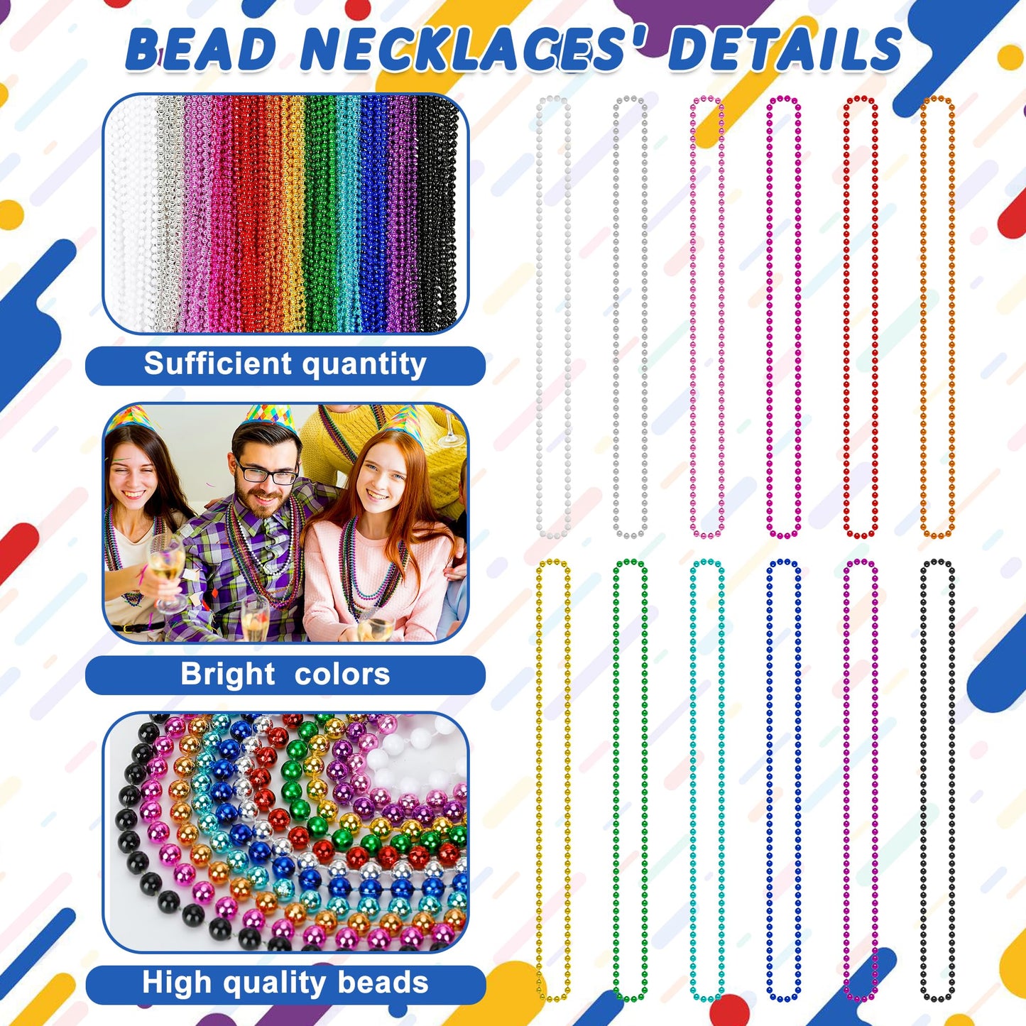 200PCS Mardi Gras Beads, 33'' Bead Necklace, Colorful Mardi Gras Accessories, Women Men Party Beads Parade Throws Bulk for Chris