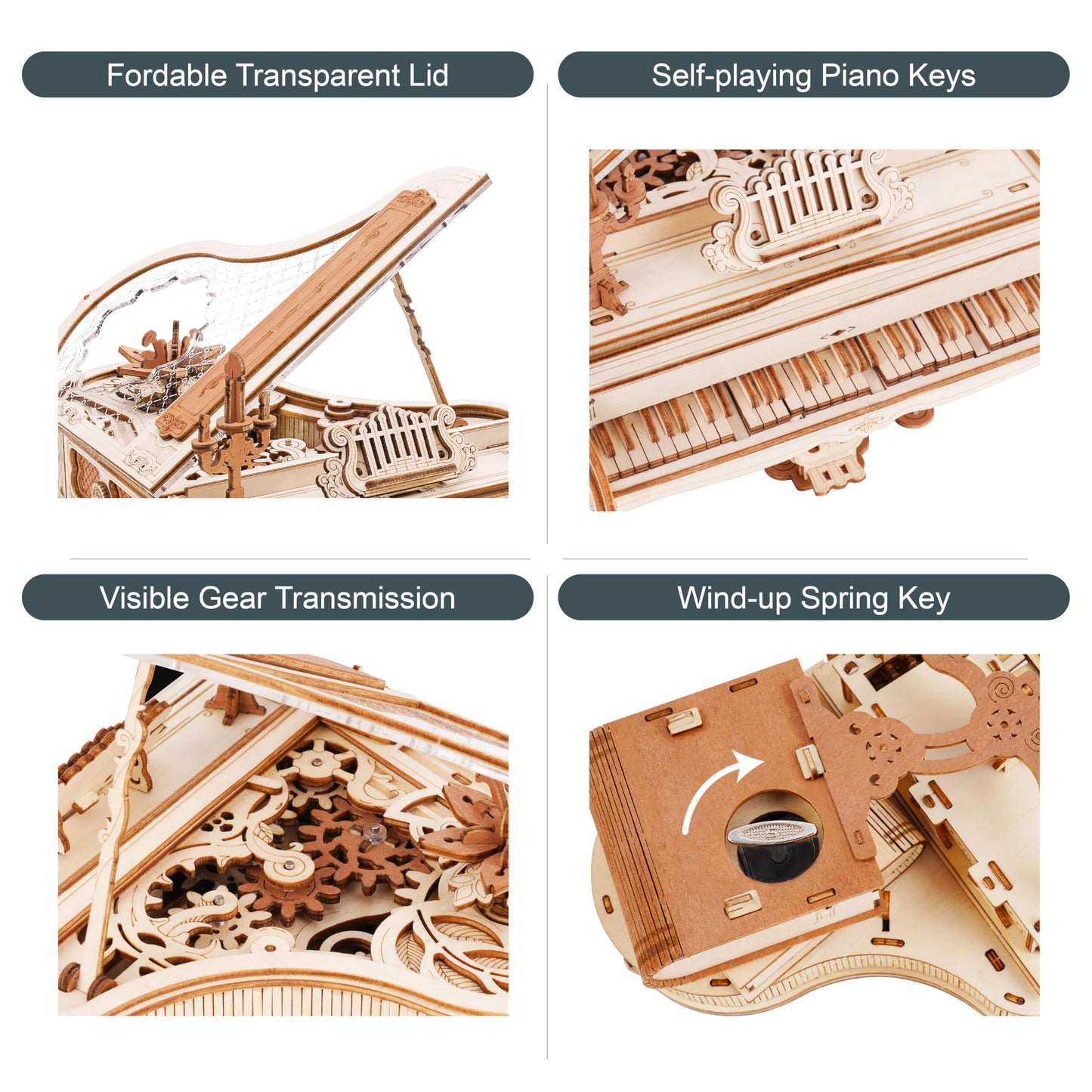 Rowood 3D Puzzles For Adults,Diy Music Box,Wooden Magic Piano Model Kits,Mechanical Wooden Puzzles,Gifts For Adults,Music Box For Adults,Teens&Friends