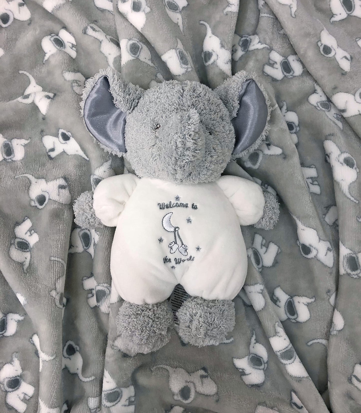 Baby Starters Little Me Plush Elephant Rattle with Welcome to The World Embroidery (White, 9 inch)