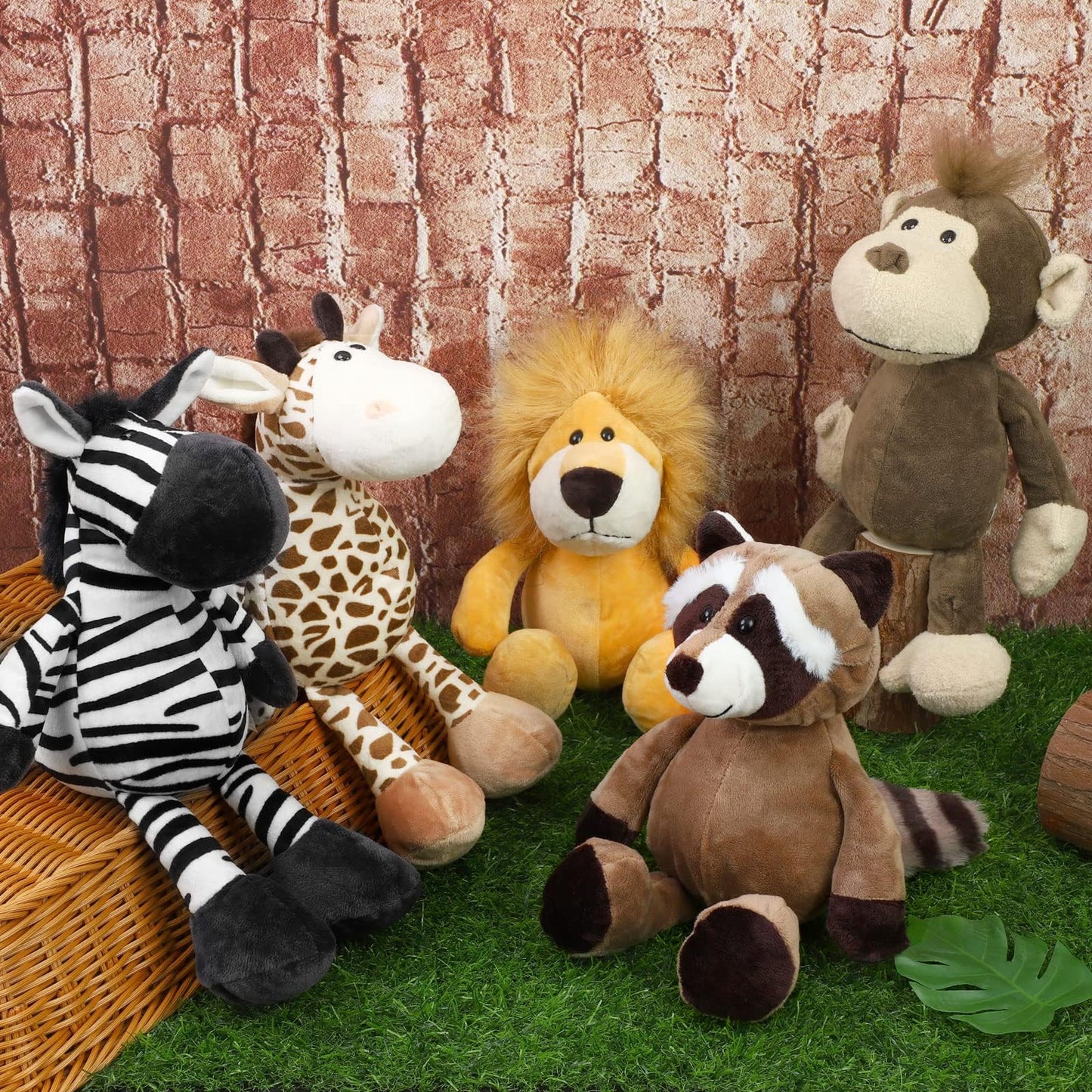 Elcoho 8 Pieces Safari Stuffed Animals Plush Jungle Animal Toys 9.8 Inch Zoo Stuffed Animals Set Cute Plush Toys For Animal Themed Parties Teacher Student Award