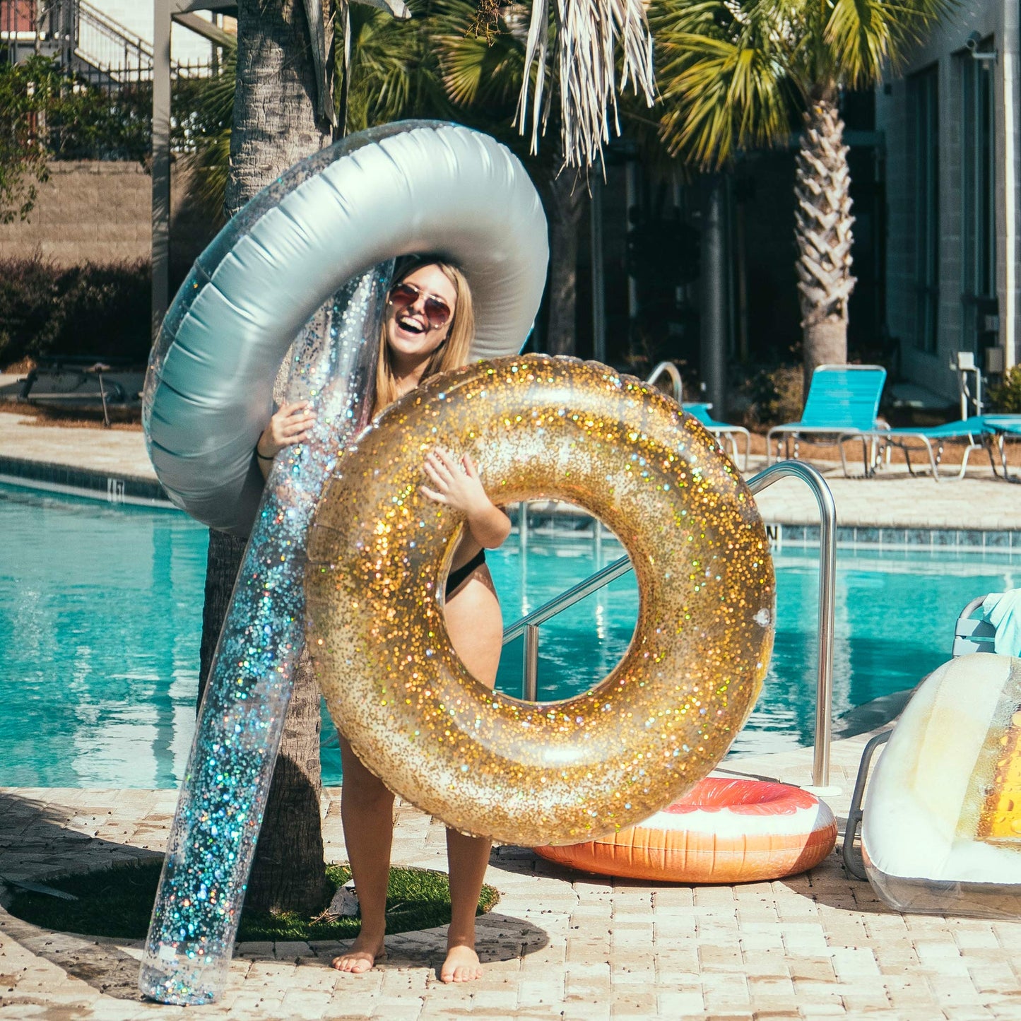 Poolcandy Jumbo 48' Gold Glitter Swim Ring - Extra Large For The Pool Beach Or Lake - Kids Teens Adults Glitter Inside Sparkles And Shines In The Sun