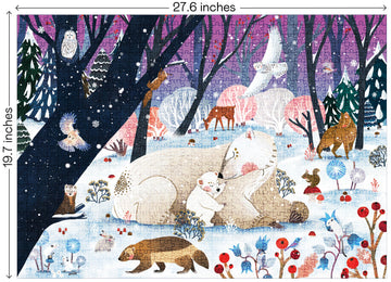 Elena Essex Puzzle - Snowfall | Christmas Puzzles 1000 Pieces | Puzzles For Adults 1000 Pieces | Holidays Snow Polar Bear Winter Animals Puzzle | Size 28X20 Inches