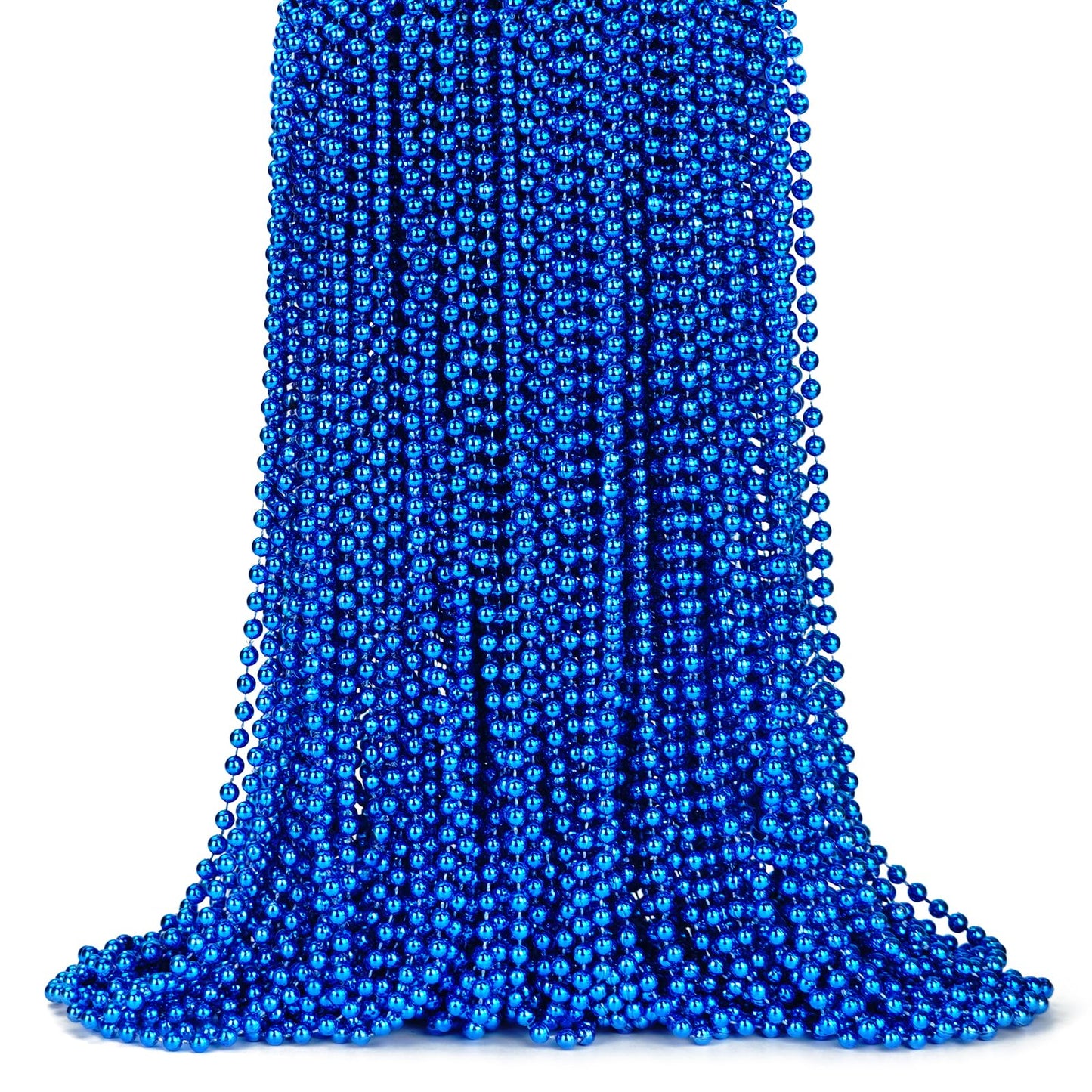 ZYFLSQ 100 Pcs 33'' 7mm Metallic Blue Beads Necklaces, Bulk Mardi Gras Beaded Necklaces, Party Beads Costume Necklaces