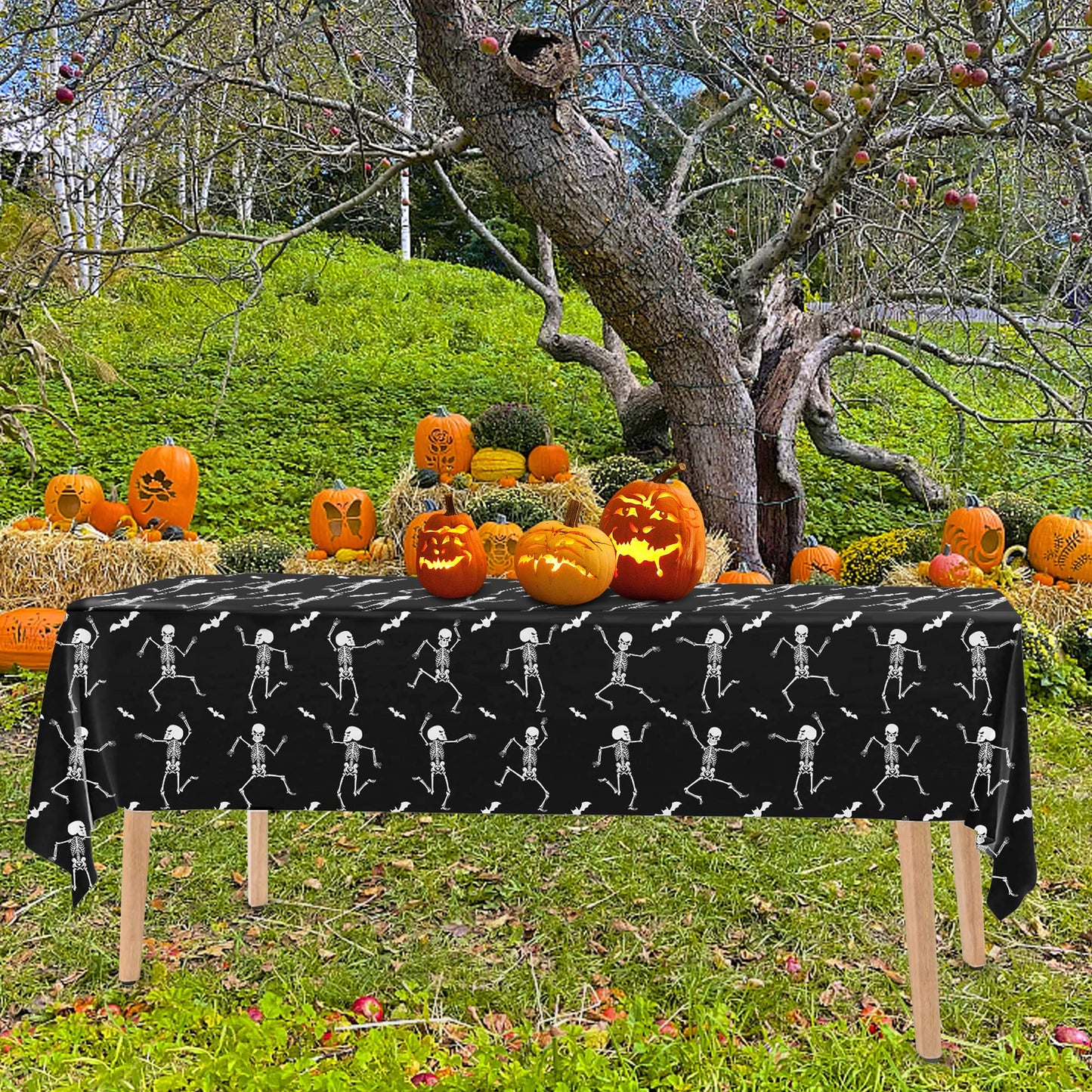 Iceyyyy 6 Packs Disposable Halloween Tablecloth - 54 x 108 Plastic Waterproof Halloween Tablecover, Rectangular Halloweens Skele