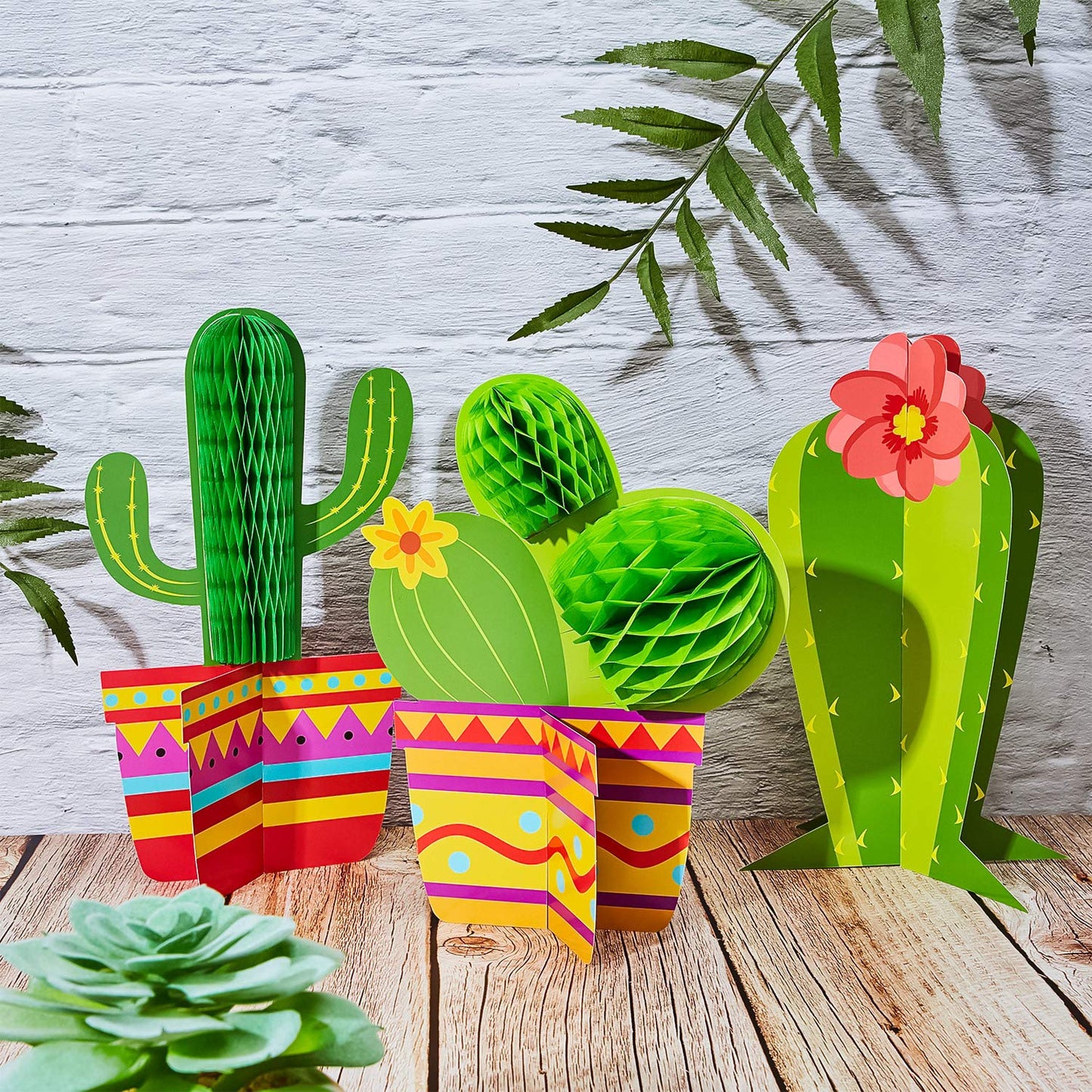 Gejoy 6 Pieces Cactus Party Decorations Cactus Honeycomb Table Centerpieces Paper Cutouts for Back to School Fiesta Cinco De May