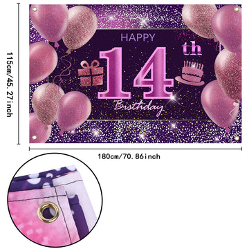 14Th Birthday Decorations For Girls Happy Birthday Banner Pink Decorations For A Party Birthday Backdrop For Women