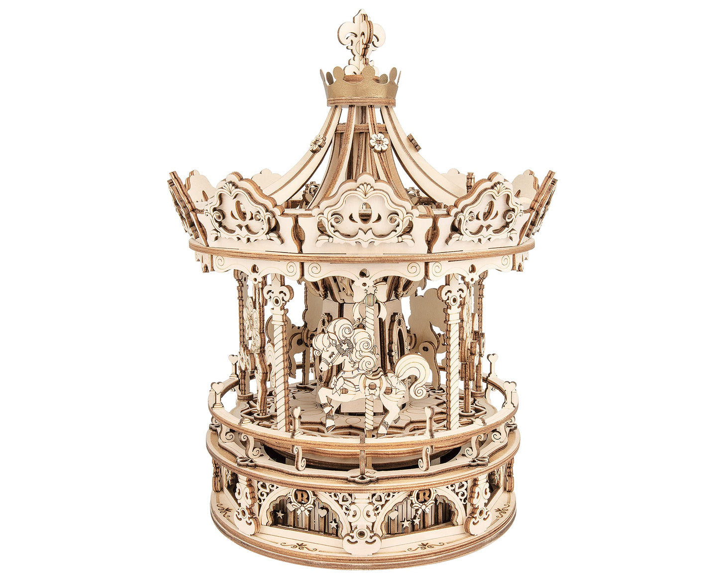 Rokr 3D Wooden Puzzles For Adults Mechanical Music Box Romantic Carousel, Diy Music Box Model Building Kits For Teens, Diy Crafts/Hobbies/Gifts Desk Decor For Girls Ages 14+ (Romantic Carousel)