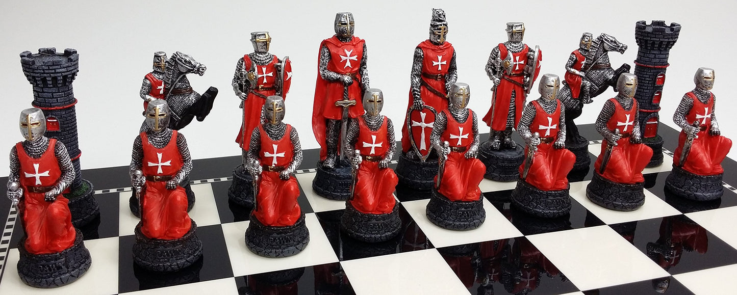 Medieval Times Crusades RED & Blue Maltese Knight Set of Chess Men Pieces Hand Painted - NO Board