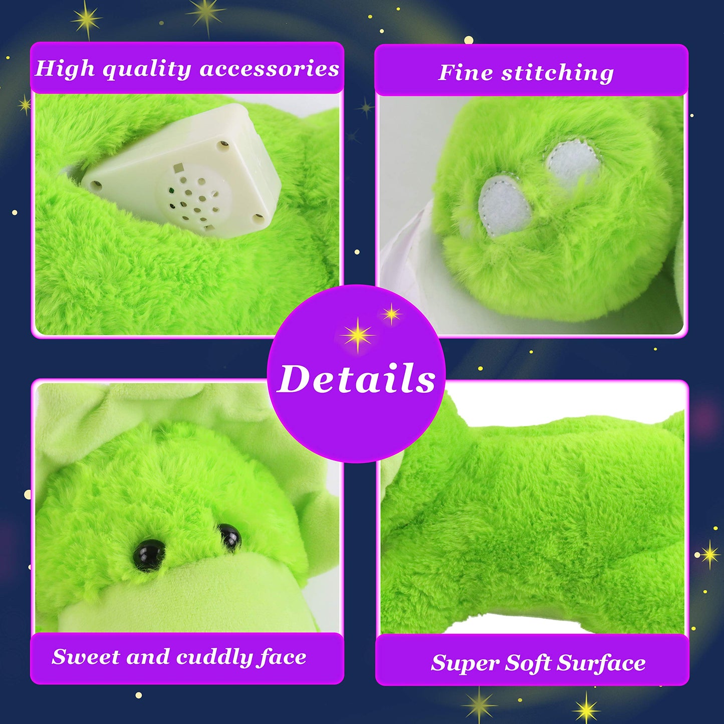 Glow Guards 15'' LED Plush Triceratops Dinosaur Stuffed Animal, Green Glow in the Dark Toy for Kids, Perfect for Birthdays and Children's Day