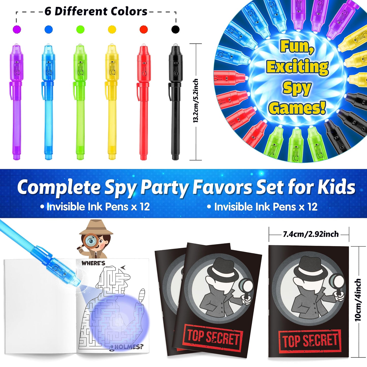 Joycover Invisible Ink Pen With Uv Light For Kids, 12 Pack Spy Pen And Notebook, Spy Party Favors For Kids 4-8 8-12, Classroom S
