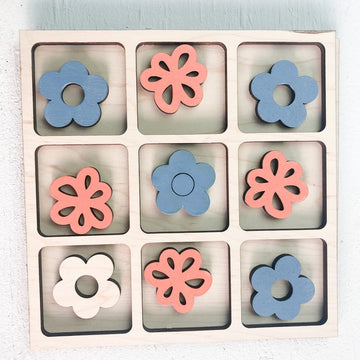 Nature Themed Tic Tac Toe Board Game, 5x5 inches Unfinished Wood DIY Painting Craft Kit for Kids with Wooden AVTRBoutique (Flowe