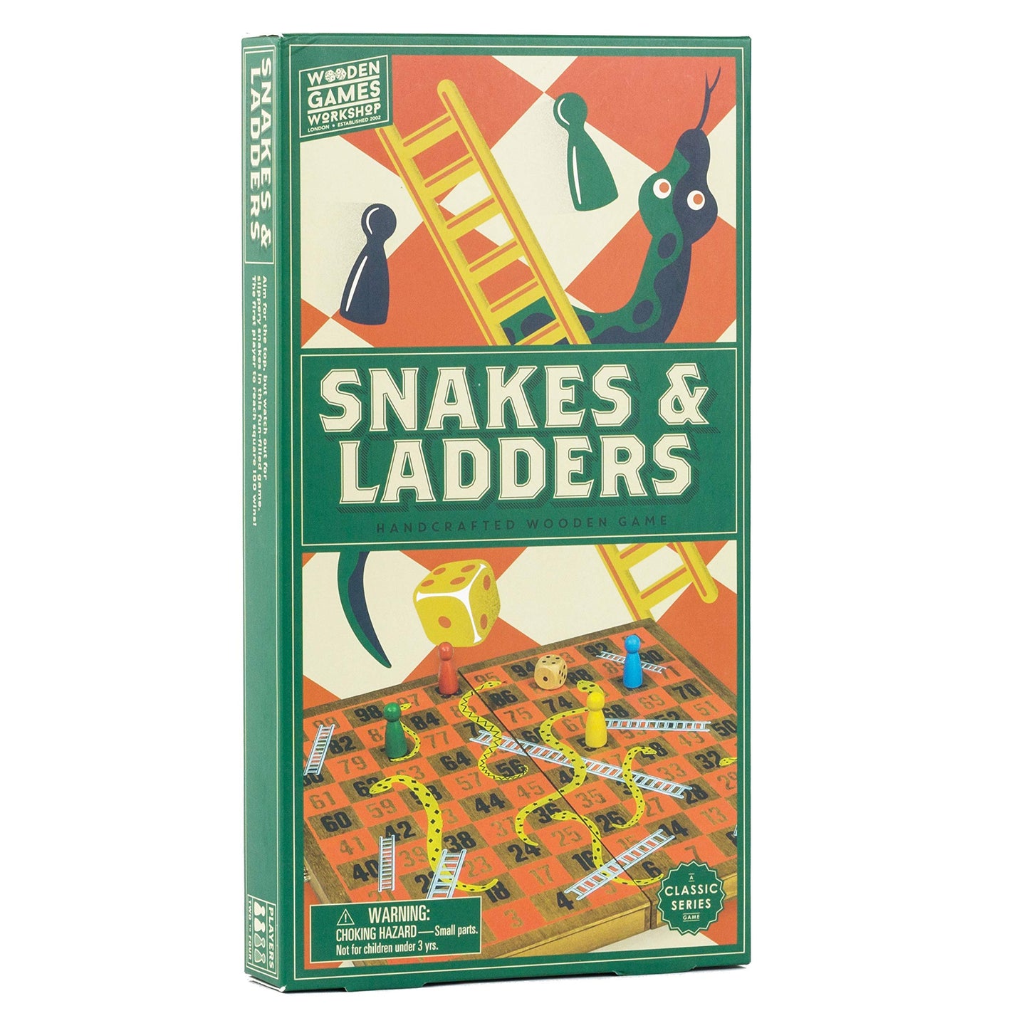 Professor Puzzle; Wooden Snakes & Ladders - Traditional/Classic Wooden Family Board Game Snakes And Ladders.