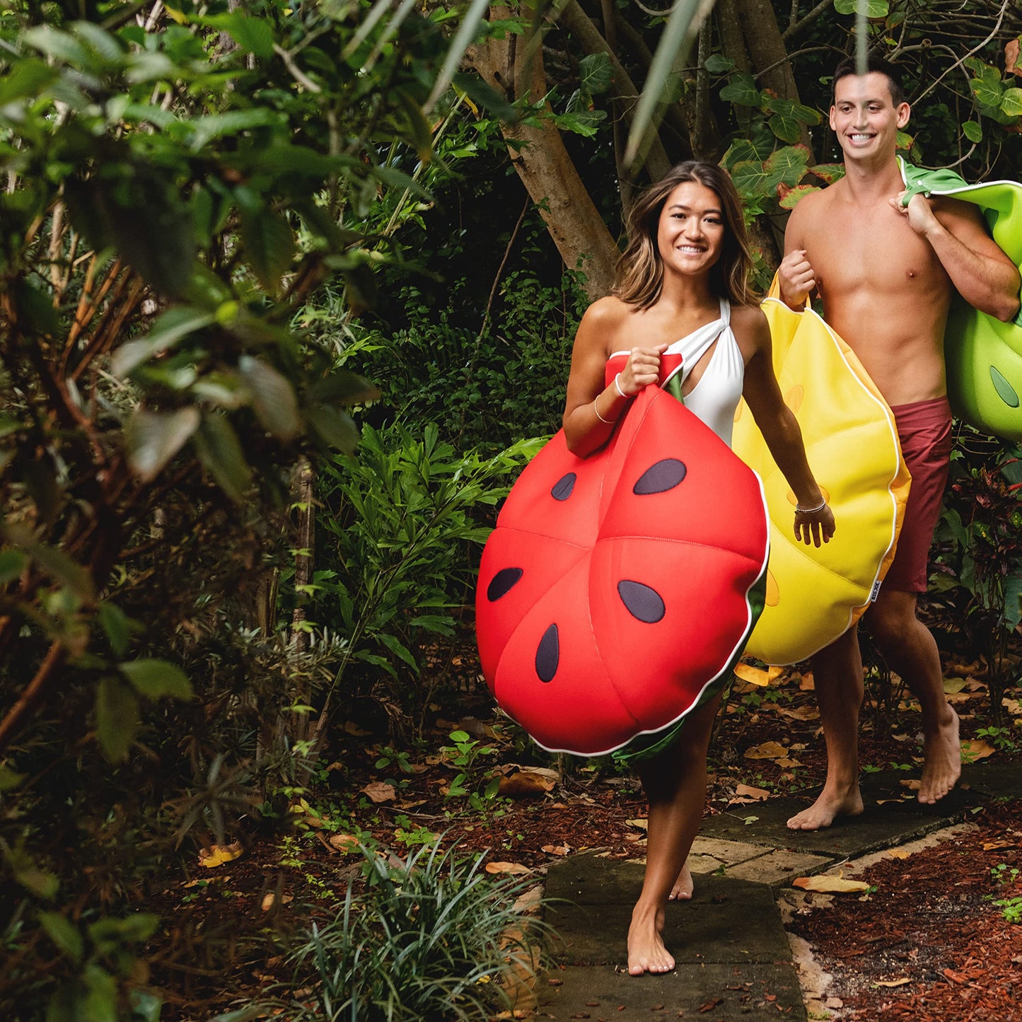 Big Joe Fruit Slice Small No Inflation Needed Pool Float, Watermelon Mesh, Quick Draining Fabric, 4 Feet Big