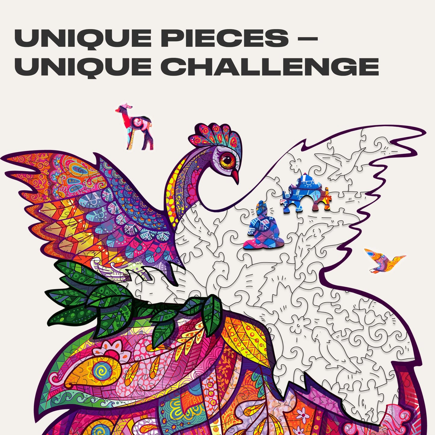Unidragon Wooden Jigsaw Puzzles - Fairy Bird, 198 Pcs, Medium 9.7''X12.6'', Beautiful Gift Package, Unique Shape Best Gift For A