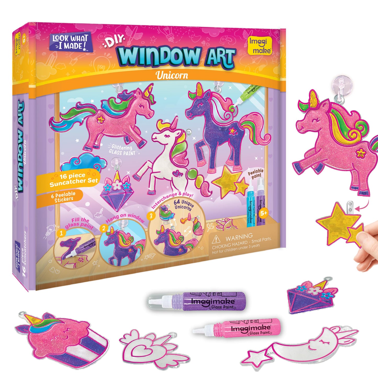 Imagimake Unicorn Window Art Painting Kit - Suncatcher Craft Supplies for Girls Ages 5-8, Perfect Birthday Gift for Kids