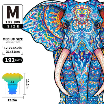 Claord 2.1 Elephant Wooden Jigsaw Puzzles For Adults, 12.2 X 12.2 Inches And 192Pcs With 12 Uniquely-Shaped Pieces, Colorful Unique Shape Animal Wooden Puzzle, Best Gift For Adults And Kids…