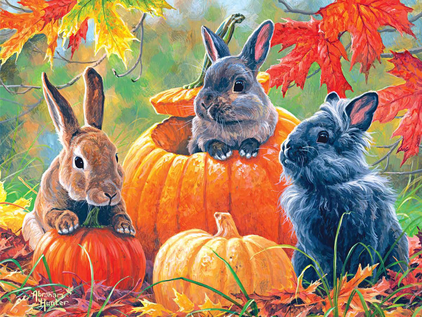 Roseart - Abraham Hunter - Pumpkin Patch Bunnies - 500 Piece Jigsaw Puzzle For Adults