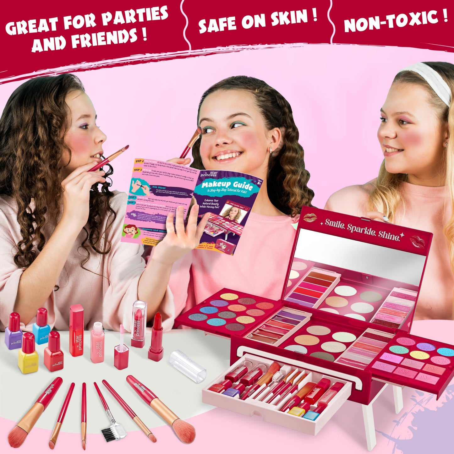 Kids Makeup Kit For Girls - Non-Toxic Real Washable Make Up Set For Little Girls - Pretend Play Toy Birthday Gift Idea For Girl