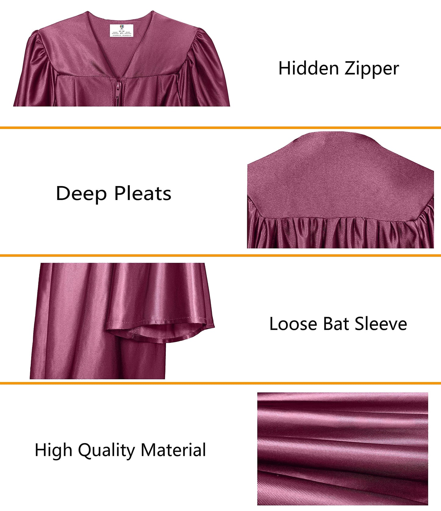 GradPlaza Shiny Choir Robe Kindergarten Preschool Graduation Gown Shiny Graduation Gown for Kids Maroon Size 33