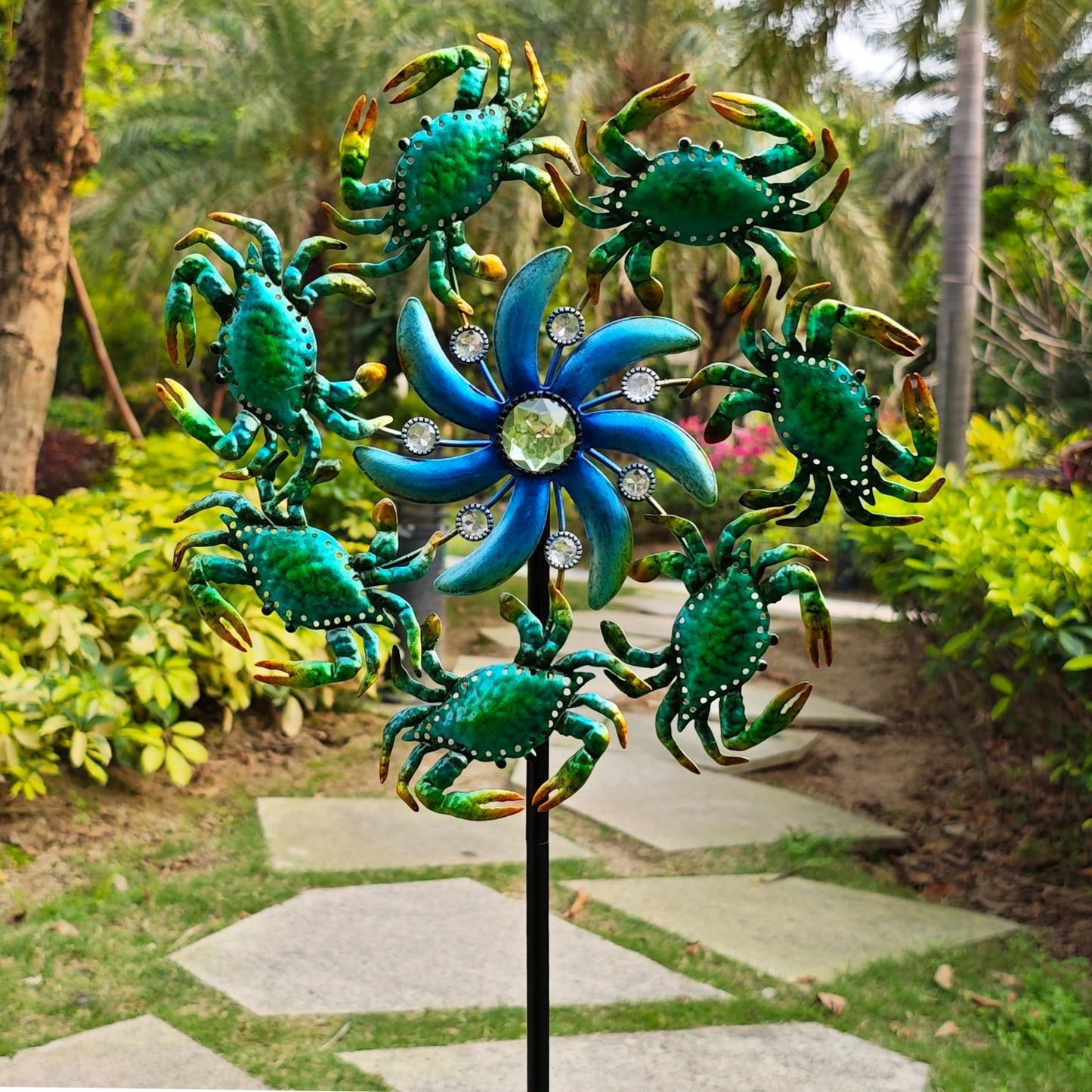 COOZZYHOUR 39'' Crab Wind Spinners Metal Windmill Garden Stake,Ocean Theme Outdoor Wind Spinner,Wind Sculptures Yard Art Decorat
