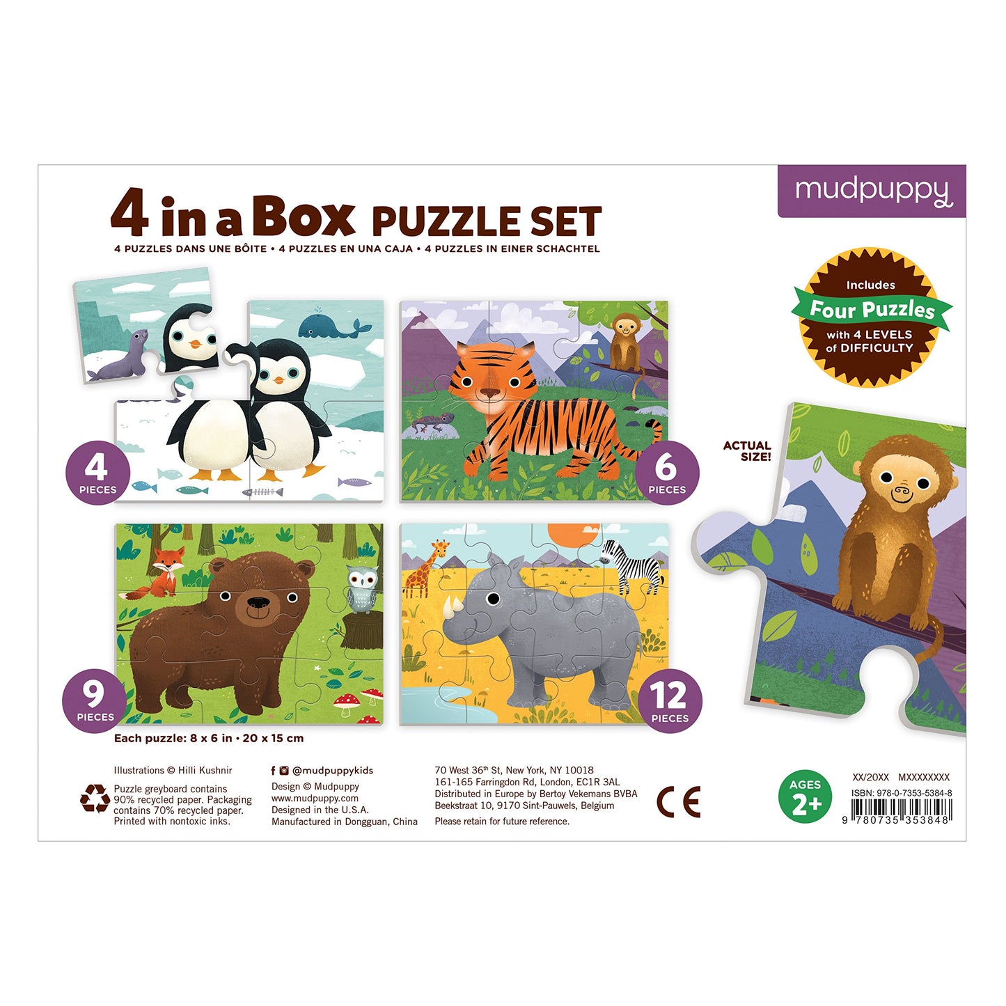 Mudpuppy Animals Of The World 4-In-A-Box Puzzle Set, 12