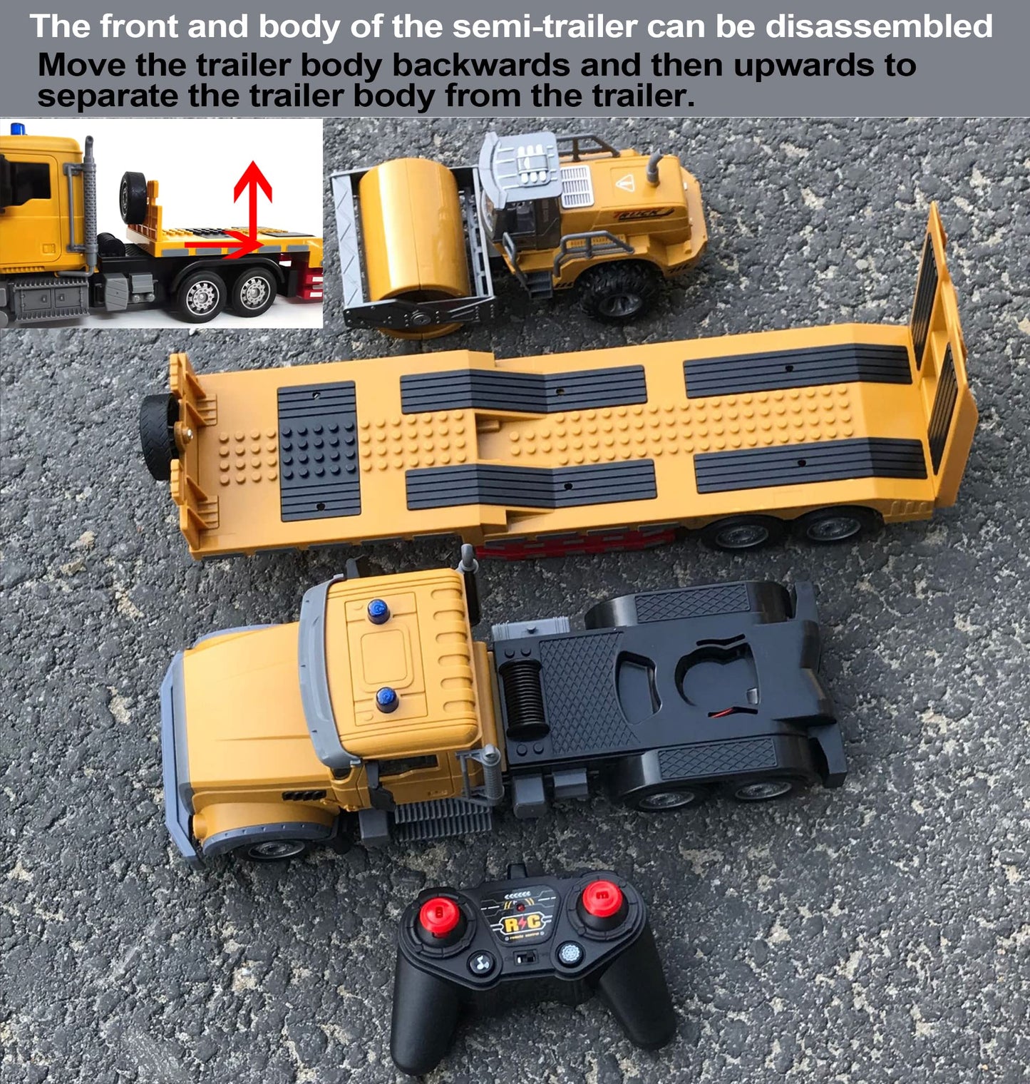 Remote Control Semi Truck Toy For Kids - 1:24 RC Semi-trailer Engineering Tractor With Sound And Lights, Trailer Truck Toy With