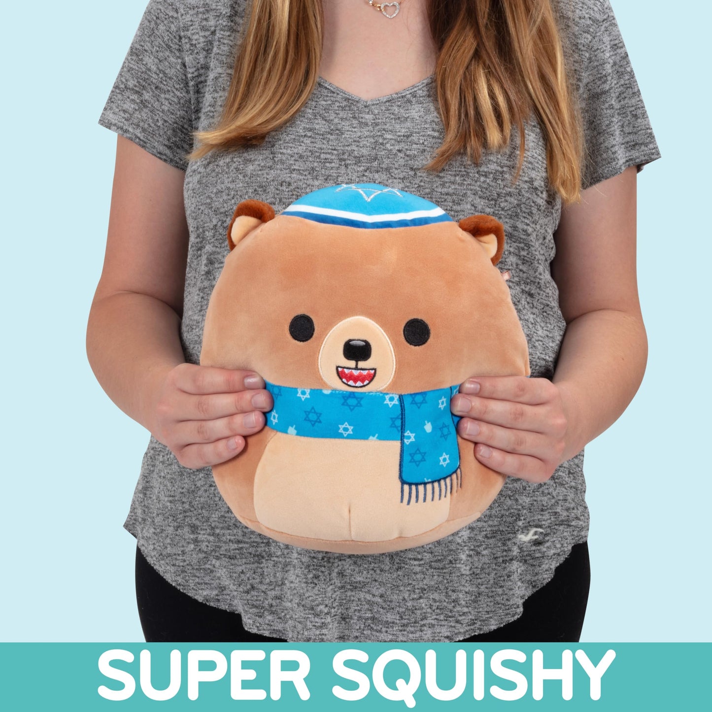 Squishmallows 10 Stokely Teddy Bear - Plush Collectible with Star of David Scarf, Brown, Small - Perfect Gift for Kids, Girls & Boys