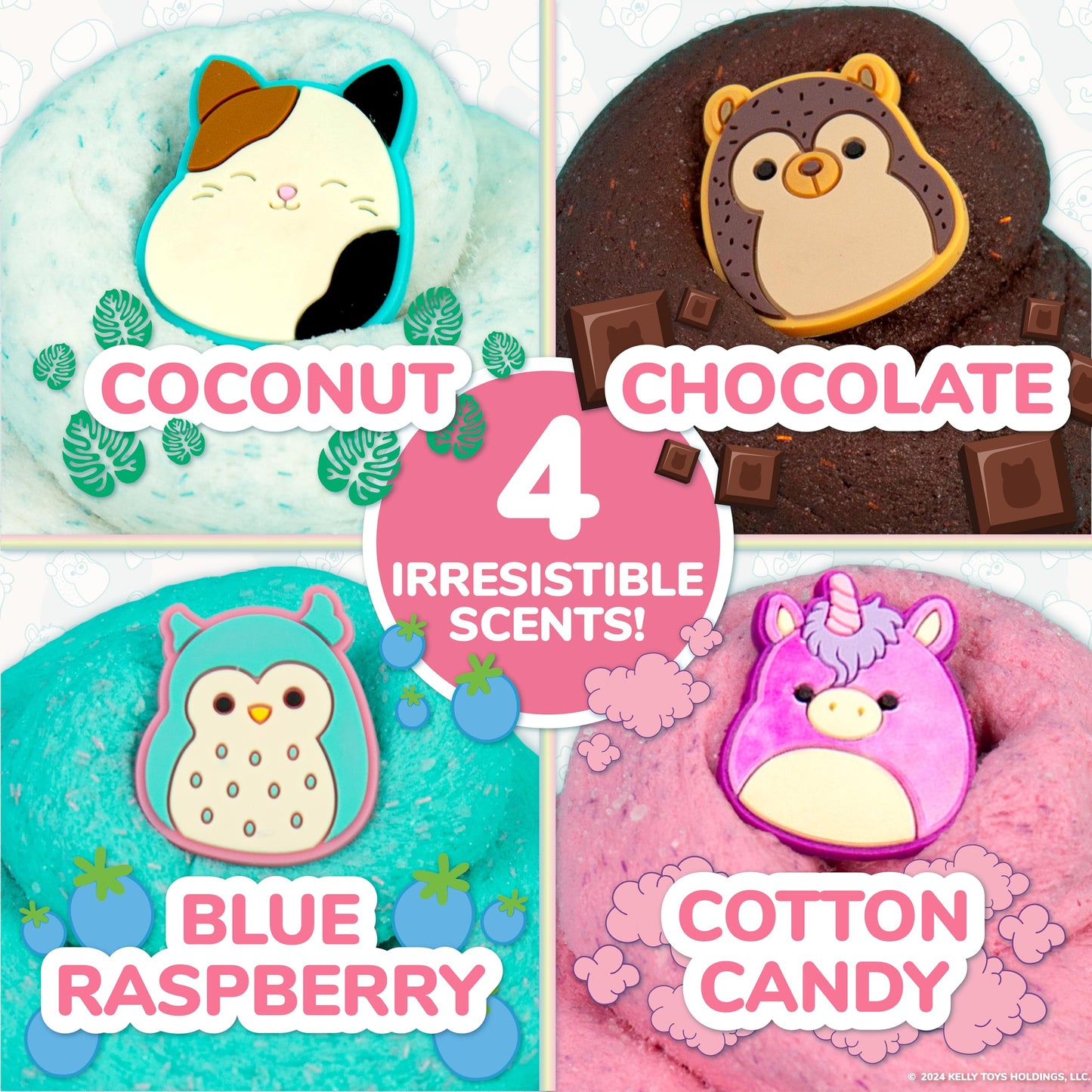 Original Squishmallows Premium Scented Slime, 4-Pack, 8 Oz. Fluffy Slime, 4 Scented Slimes, 8 Fun Slime Add Ins, Pre-Made Slime For Kids, Great 6 Year Old Toys, Super Soft Sludge Toy