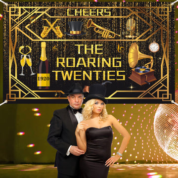 Roaring 20s Party Decorations Banner Roaring 1920s Banner Black and Gold Birthday Vintage Music Themed Speakeasy Decor Backdrop