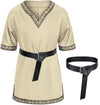 Kids Medieval Costume Boys Viking Tunic Knight Warrior Renaissance Shirts With Belt 4-6T Beige