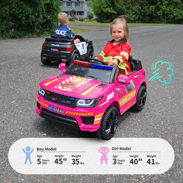 Hikiddo 24V Electric Police Ride-On Car For Kids, Ride-On Toy Kids Car W/Parental Remote Control, 2X200W Motors - Pink