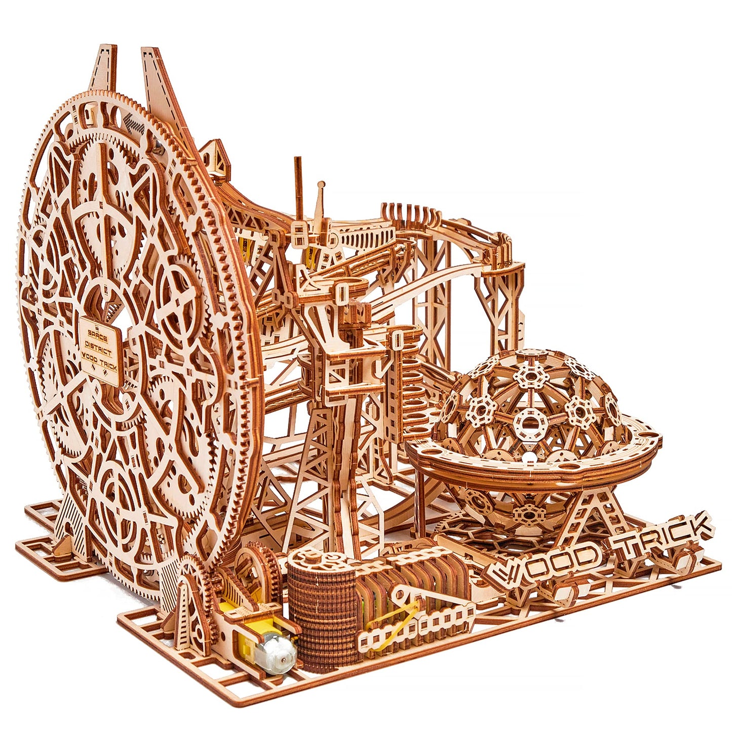 Wood Trick Wooden Marble Run Electric Motorized - 3D Wooden Puzzles For Adults And Kids To Build - 15X14 In - Roller Coaster Wooden Model Kits For Adults And Teens To Build