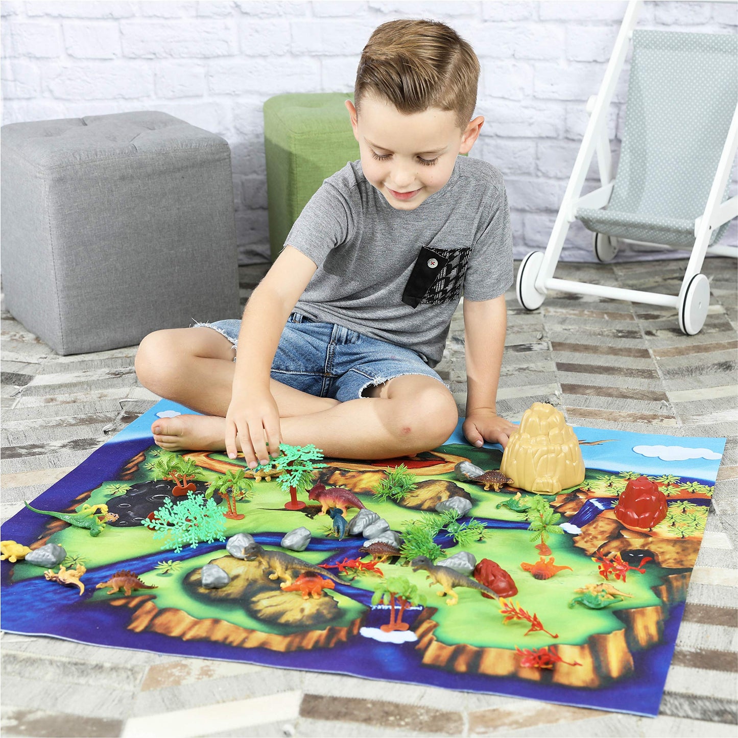 Toyvelt Dinosaur Play Set Dinosaur Toys Includes Dinosaur Figures, Trees, Rocks, Playmat, And A Beautiful Container Create A Din