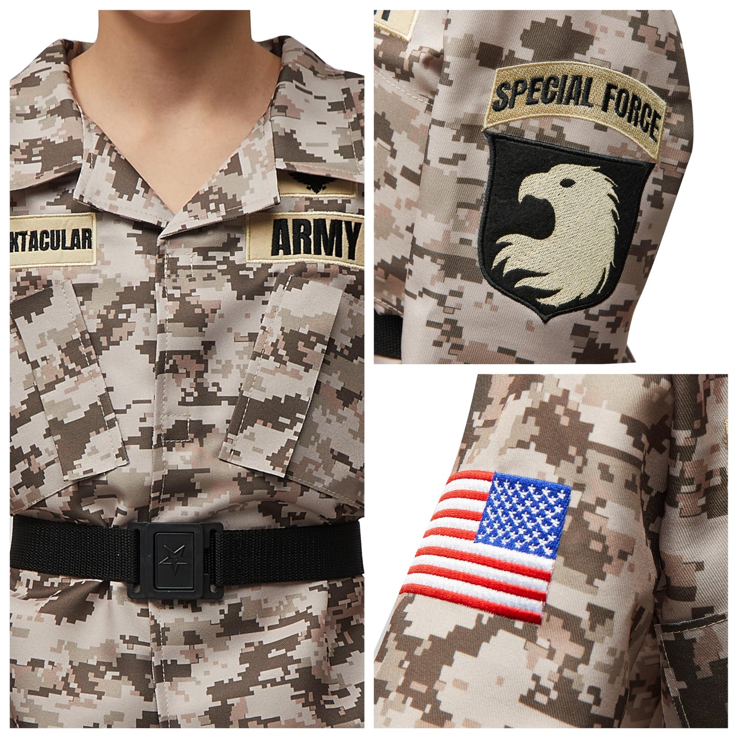 Spooktacular Creations Army Costume For Kids, Desert Camo Military Costume, Halloween Costumes For Boys Pretend Play Party-Xl