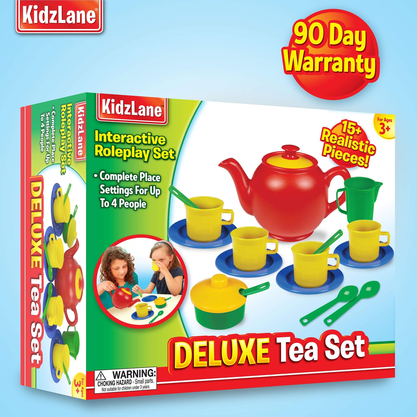 Kidzlane Play Tea Set, 15+ Durable Plastic Pieces, Safe and BPA Free for Childrens Tea Party and Fun