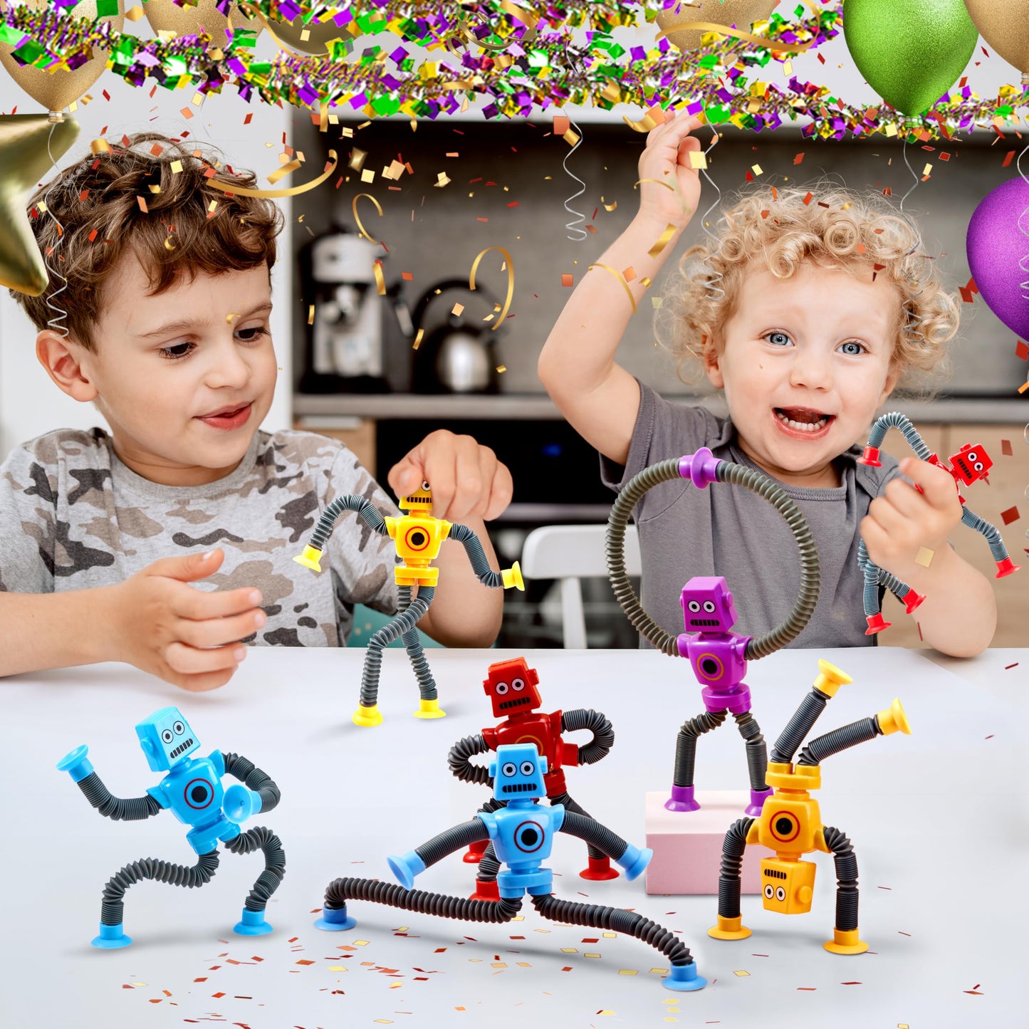 Joyin Pop Tubes Robot Toys For Kids, 4 Pcs Sensory Tubes For Year Old Ages 3 4 5 6 7 8 9 10 Fidget Toys Birthday Gift For Toddler Boys Girls Adults Travel Goodie Bags Stuffers Party Favors