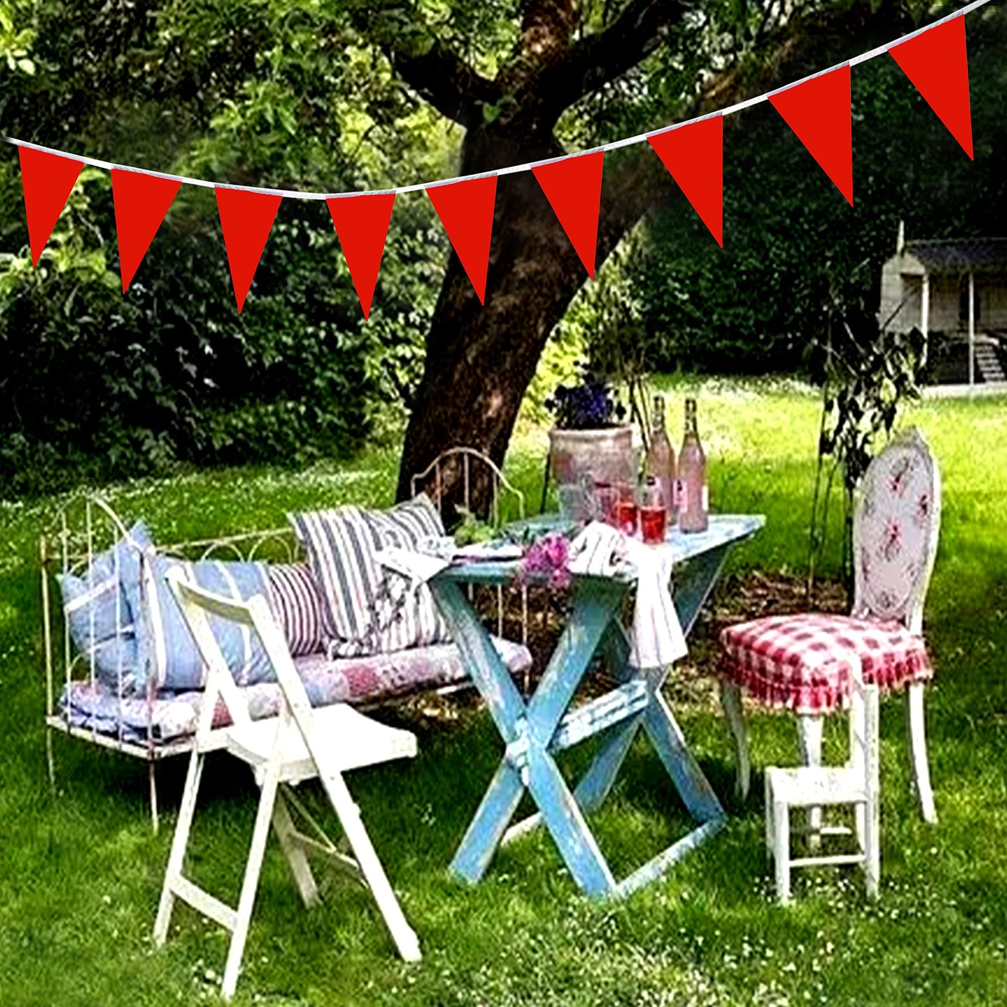 Lybutty 100 Feet Red Pennant Banners Flags String Hanging Triangle Bunting Flags,Party Decorations For Grand Opening,Kids Birthd