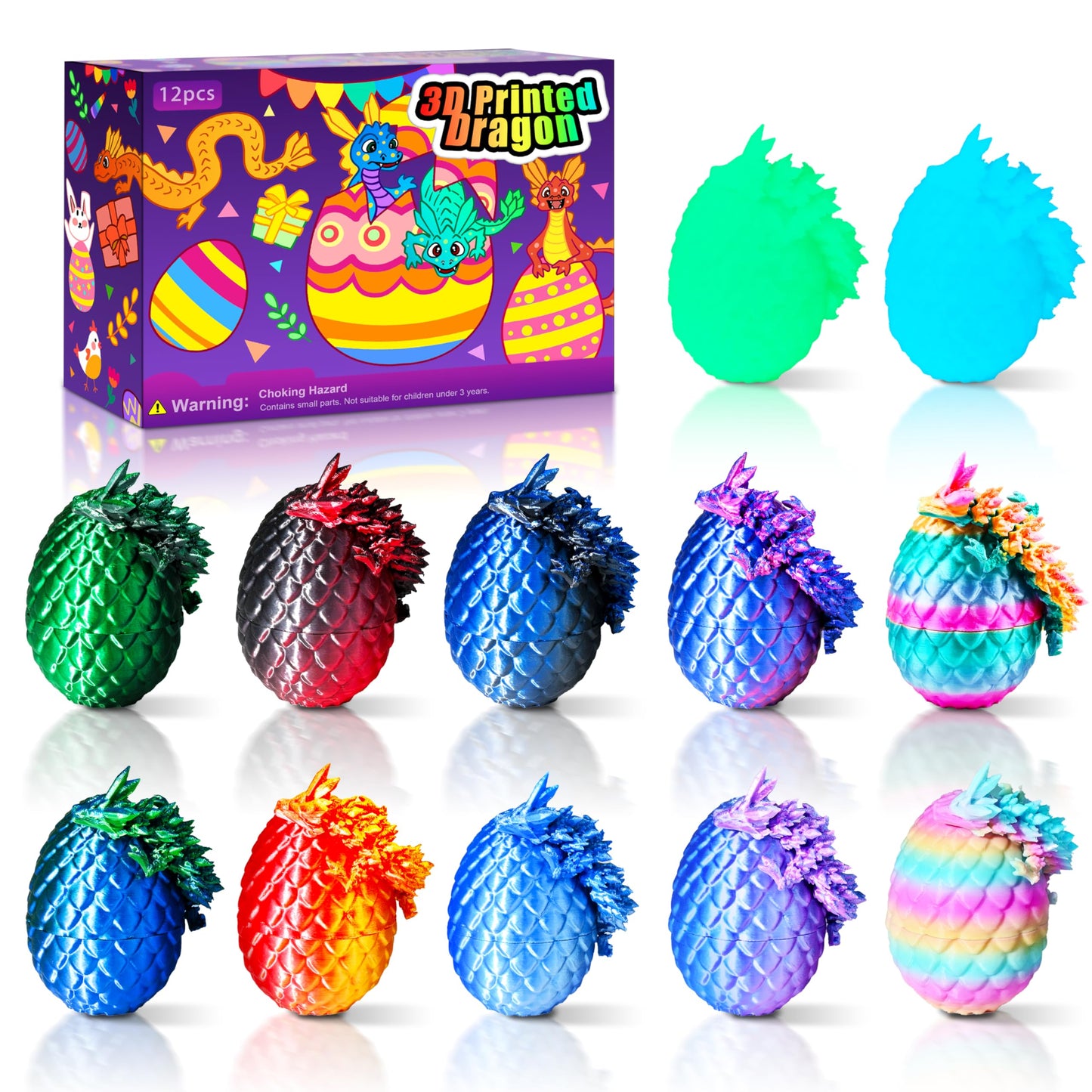 Impossmaker 12PCS 3D Printed Easter Dragon Eggs with 3D Printed Dragon Inside, Micro Easter Basket Stuffers Mini Dragon Egg Set