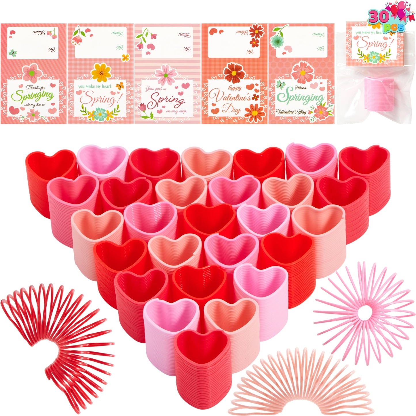 Joyin 30 Packs Valentines Day Party Favors, Multi-Color Heart Coil Springs Toys, School Prize And Goodie Bag Stuffers, Stress Re