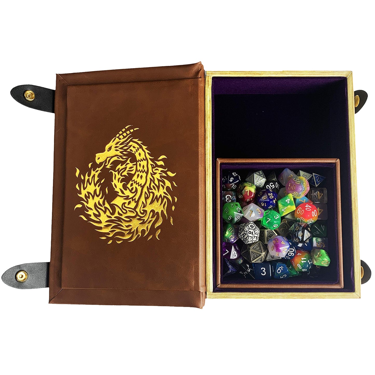 Fantasydice Book-Shaped Gold/Purple Fire Dragon Rolling Magic Book Tray For All Tabletop Rpgs Like D&D, Call Of Cthulhu, Shadowrun.