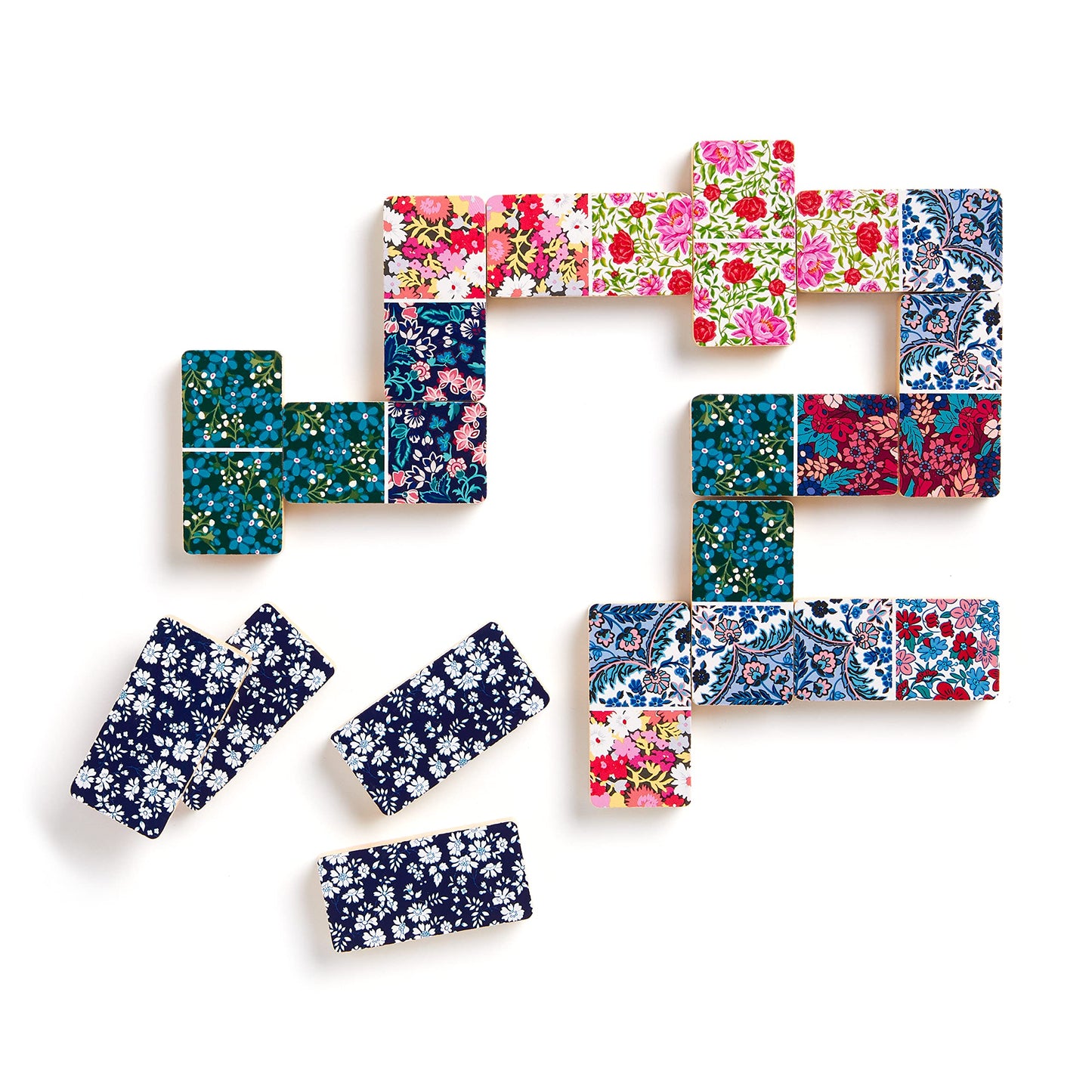Galison Liberty Domino Set - 28 Double Sided Colorful Floral Patterned Wooden Domino Pieces