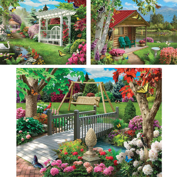 Bits And Pieces - Value Set Of Three 300 Piece Jigsaw Puzzles For Adults - Gardens Galore, Lake Life, Peaceful Park Jigsaw Puzzl