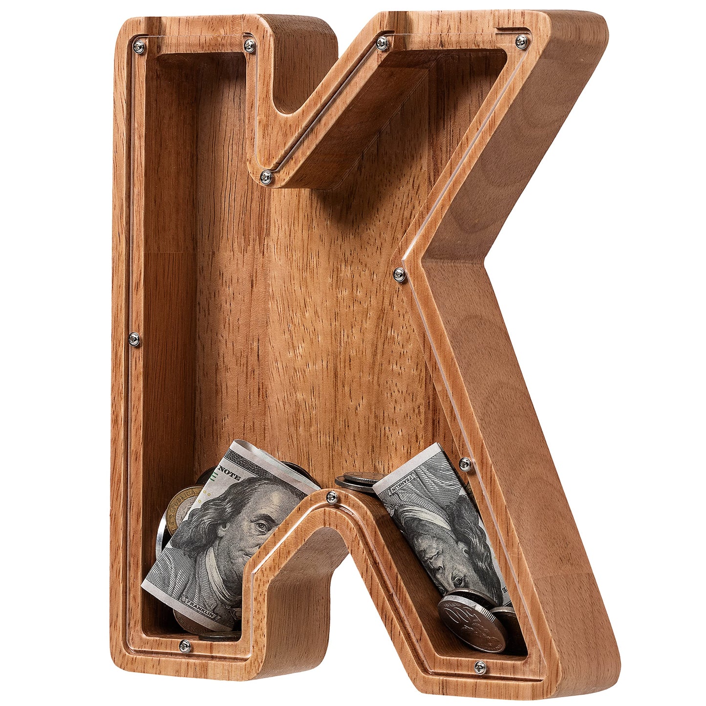 Piggy Bank for Kids Boys Girls, Wooden Large Letter Piggy Bank Alphabet Money Bank with Initial K, Coin Bank Fun Gifts for Birth