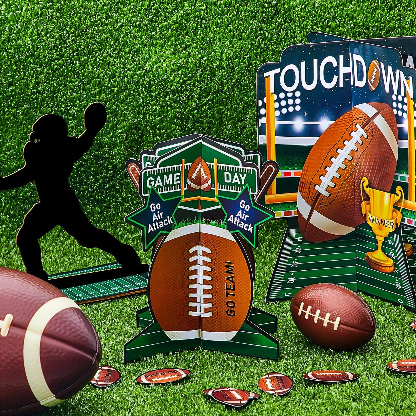 25 Pcs 3D Football Party Decorations Football Table Centerpieces Double-Sided Football Player Silhouette Centerpieces For Sports Game Day Party Tailgate Party Football Birthday Party Supplies